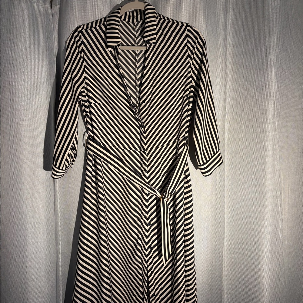 H&M Black and White Striped Long Sleeve Dress